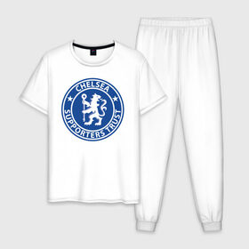 Мужская пижама хлопок с принтом Chelsea FC в Екатеринбурге, 100% хлопок | брюки и футболка прямого кроя, без карманов, на брюках мягкая резинка на поясе и по низу штанин
 | Тематика изображения на принте: blue | chelsea | club | english | fc | football | london | retirees | soccer | английский | клуб | лондон | пенсионеры | синие | фк | футбол | футбольный | челси