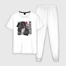 Мужская пижама хлопок с принтом SALUKI в Екатеринбурге, 100% хлопок | брюки и футболка прямого кроя, без карманов, на брюках мягкая резинка на поясе и по низу штанин
 | Тематика изображения на принте: rap | saluki | saluki rap | рэп | рэпер | салюки