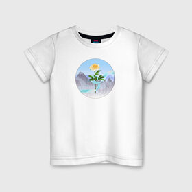 Детская футболка хлопок с принтом Пион и лента в Екатеринбурге, 100% хлопок | круглый вырез горловины, полуприлегающий силуэт, длина до линии бедер | горы | гусу лань | ланьлин цзинь | пион | сияние средь снегов | цветок