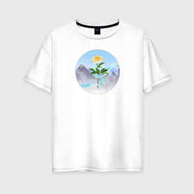 Женская футболка хлопок Oversize с принтом Пион и лента в Екатеринбурге, 100% хлопок | свободный крой, круглый ворот, спущенный рукав, длина до линии бедер
 | горы | гусу лань | ланьлин цзинь | пион | сияние средь снегов | цветок