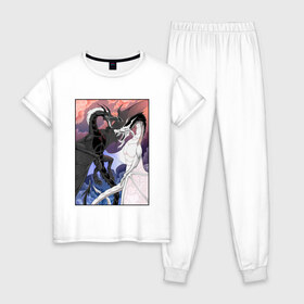 Женская пижама хлопок с принтом Японские драконы (Z) в Екатеринбурге, 100% хлопок | брюки и футболка прямого кроя, без карманов, на брюках мягкая резинка на поясе и по низу штанин | 
