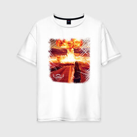 Женская футболка хлопок Oversize с принтом Следуй за мной в Екатеринбурге, 100% хлопок | свободный крой, круглый ворот, спущенный рукав, длина до линии бедер
 | гриб | девушка | дорога | идут | оранжевый | парень | следует