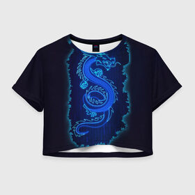 Женская футболка Crop-top 3D с принтом NEON DRAGON в Екатеринбурге, 100% полиэстер | круглая горловина, длина футболки до линии талии, рукава с отворотами | дракон | китайский дракон | неон | неоновый дракон