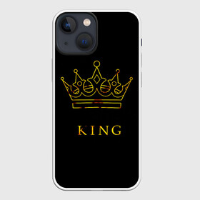 Чехол для iPhone 13 mini с принтом KING в Екатеринбурге,  |  | золотая надпись | надпись король