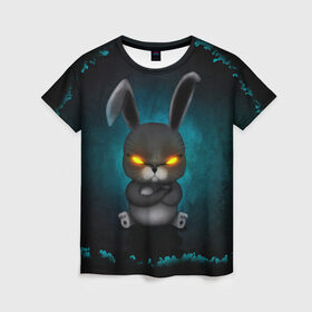 Женская футболка 3D с принтом NEON HARE в Екатеринбурге, 100% полиэфир ( синтетическое хлопкоподобное полотно) | прямой крой, круглый вырез горловины, длина до линии бедер | животное | заяц | злое | злые глаза | кролик | неон | плюшевое