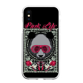 Чехол для iPhone XS Max матовый с принтом Розовая жизнь в Екатеринбурге, Силикон | Область печати: задняя сторона чехла, без боковых панелей | голова медведя. | голова панды | медведи | орнамент | панда | панда в розовых очках | розовая жизнь | розовый стиль | розы