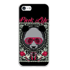 Чехол для iPhone 5/5S матовый с принтом Розовая жизнь в Екатеринбурге, Силикон | Область печати: задняя сторона чехла, без боковых панелей | голова медведя. | голова панды | медведи | орнамент | панда | панда в розовых очках | розовая жизнь | розовый стиль | розы
