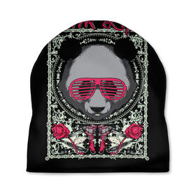 Шапка 3D с принтом Розовая жизнь в Екатеринбурге, 100% полиэстер | универсальный размер, печать по всей поверхности изделия | Тематика изображения на принте: голова медведя. | голова панды | медведи | орнамент | панда | панда в розовых очках | розовая жизнь | розовый стиль | розы