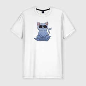Мужская футболка хлопок Slim с принтом Blue Cat в Екатеринбурге, 92% хлопок, 8% лайкра | приталенный силуэт, круглый вырез ворота, длина до линии бедра, короткий рукав | Тематика изображения на принте: домашний | животные | звери | киса | киска | кот | котенок | котэ | котя | кошка | крутой | лапочка | милый | мимими | модный | очки | синий | хороший
