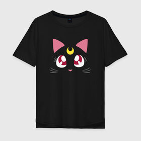 Мужская футболка хлопок Oversize с принтом Luna Cat. Sailor Moon в Екатеринбурге, 100% хлопок | свободный крой, круглый ворот, “спинка” длиннее передней части | anime | cute | аниме | взгляд | волшебство | глаза | киса | киска | кот | котенок | котэ | котя | кошка | лапочка | луна | магия | месяц | милый | мимими | мордочка | сейлор мун | хороший | япония