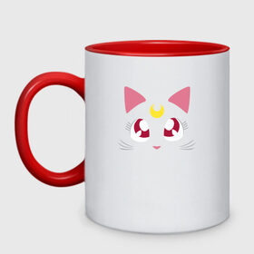Кружка двухцветная с принтом Luna Cat. Sailor Moon в Екатеринбурге, керамика | объем — 330 мл, диаметр — 80 мм. Цветная ручка и кайма сверху, в некоторых цветах — вся внутренняя часть | Тематика изображения на принте: anime | cute | аниме | взгляд | волшебство | глаза | киса | киска | кот | котенок | котэ | котя | кошка | лапочка | луна | магия | месяц | милый | мимими | мордочка | сейлор мун | хороший | япония