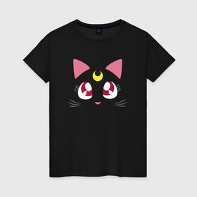 Женская футболка хлопок с принтом Luna Cat. Sailor Moon в Екатеринбурге, 100% хлопок | прямой крой, круглый вырез горловины, длина до линии бедер, слегка спущенное плечо | anime | cute | аниме | взгляд | волшебство | глаза | киса | киска | кот | котенок | котэ | котя | кошка | лапочка | луна | магия | месяц | милый | мимими | мордочка | сейлор мун | хороший | япония