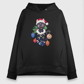 Женское худи Oversize хлопок с принтом Christmas Luna Cat в Екатеринбурге, френч-терри — 70% хлопок, 30% полиэстер. Мягкий теплый начес внутри —100% хлопок | боковые карманы, эластичные манжеты и нижняя кромка, капюшон на магнитной кнопке | 2021 | anime | sailor moon | дед мороз | игрушки | кот | котенок | котик | котэ | котя | кошка | лапочка | луна | милый | мимими | новогодний | новый год | носок | подарок | рождество | сейлор мун