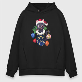 Мужское худи Oversize хлопок с принтом Christmas Luna Cat в Екатеринбурге, френч-терри — 70% хлопок, 30% полиэстер. Мягкий теплый начес внутри —100% хлопок | боковые карманы, эластичные манжеты и нижняя кромка, капюшон на магнитной кнопке | 2021 | anime | sailor moon | дед мороз | игрушки | кот | котенок | котик | котэ | котя | кошка | лапочка | луна | милый | мимими | новогодний | новый год | носок | подарок | рождество | сейлор мун