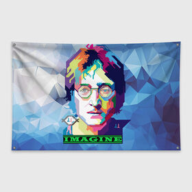 Флаг-баннер с принтом Джон Леннон Imagine в Екатеринбурге, 100% полиэстер | размер 67 х 109 см, плотность ткани — 95 г/м2; по краям флага есть четыре люверса для крепления | beatles | imagine | john | lennon | the beatles | битлз | битлы | группа | джон | купить | леннон | леннона | очки | рок н ролл | с группы | хиппи