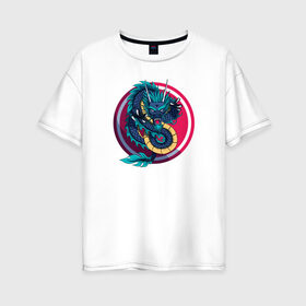 Женская футболка хлопок Oversize с принтом Дракон в Екатеринбурге, 100% хлопок | свободный крой, круглый ворот, спущенный рукав, длина до линии бедер
 | дракон | круг | существо | татуировка