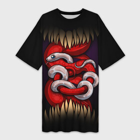 Платье-футболка 3D с принтом monster and snake в Екатеринбурге,  |  | зверь | змеи | змейка | змея | зубы | клык | клыки | монстр | монстры | питон | удав | хищник | язык
