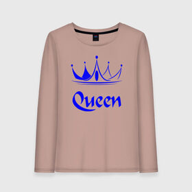 Женский лонгслив хлопок с принтом Queen  в Екатеринбурге, 100% хлопок |  | blue crown | crown | crown print | queen | queen lettering | queen print | королева | корона | надпись королева | принт королева | принт короны | синяя корона