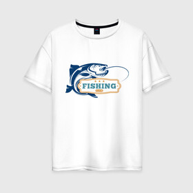 Женская футболка хлопок Oversize с принтом Клуб рыбака 2 в Екатеринбурге, 100% хлопок | свободный крой, круглый ворот, спущенный рукав, длина до линии бедер
 | море | озеро | океан | река | рыбак | рыбы | спининг | удочка
