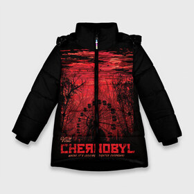 Зимняя куртка для девочек 3D с принтом Чернобыль в Екатеринбурге, ткань верха — 100% полиэстер; подклад — 100% полиэстер, утеплитель — 100% полиэстер. | длина ниже бедра, удлиненная спинка, воротник стойка и отстегивающийся капюшон. Есть боковые карманы с листочкой на кнопках, утяжки по низу изделия и внутренний карман на молнии. 

Предусмотрены светоотражающий принт на спинке, радужный светоотражающий элемент на пуллере молнии и на резинке для утяжки. | chernobyl | chernobyl nuclear power plant | exclusion zone | pripyat | radiation | stalker | зона отчуждения | припять | радиация | сталкер | чаэс | чернобыль