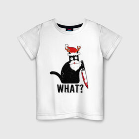 Детская футболка хлопок с принтом What Cat (Новый Год) в Екатеринбурге, 100% хлопок | круглый вырез горловины, полуприлегающий силуэт, длина до линии бедер | 