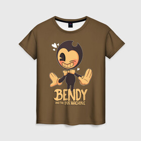 Женская футболка 3D с принтом Bendy And The Ink Machine в Екатеринбурге, 100% полиэфир ( синтетическое хлопкоподобное полотно) | прямой крой, круглый вырез горловины, длина до линии бедер | bendy | bendy and the ink machine | бенди | бени | бенни | бэнди | детская | детям | игра | капли | компьютерная игра | краска | машина | подтеки | ужастик | чернила | чернильная