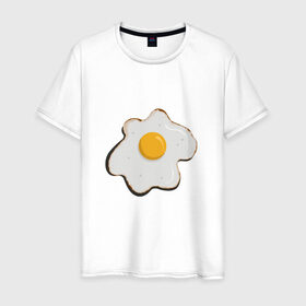 Мужская футболка хлопок с принтом Яичница, завтрак в Екатеринбурге, 100% хлопок | прямой крой, круглый вырез горловины, длина до линии бедер, слегка спущенное плечо. | арт | белок. | еда | желток | завтрак | люблю еду | минимализм | яичница | яйцо