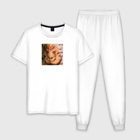 Мужская пижама хлопок с принтом SALUKI в Екатеринбурге, 100% хлопок | брюки и футболка прямого кроя, без карманов, на брюках мягкая резинка на поясе и по низу штанин
 | Тематика изображения на принте: rap | saluki | saluki rap | рэп | рэпер | салюки