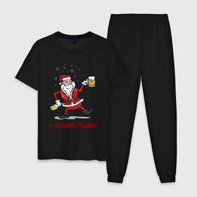 Мужская пижама хлопок с принтом Дед Мороз с пивом 18+ в Екатеринбурге, 100% хлопок | брюки и футболка прямого кроя, без карманов, на брюках мягкая резинка на поясе и по низу штанин
 | Тематика изображения на принте: 