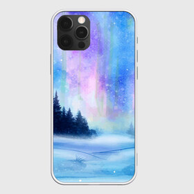 Чехол для iPhone 12 Pro Max с принтом Зимняя соната в Екатеринбурге, Силикон |  | Тематика изображения на принте: watercolor | акварель | зима | лес | сияние | снег