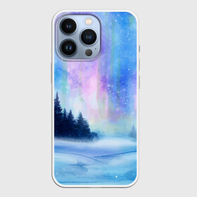 Чехол для iPhone 13 Pro с принтом Зимняя соната в Екатеринбурге,  |  | watercolor | акварель | зима | лес | сияние | снег