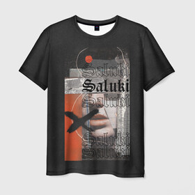 Мужская футболка 3D с принтом SALUKI в Екатеринбурге, 100% полиэфир | прямой крой, круглый вырез горловины, длина до линии бедер | Тематика изображения на принте: rap | saluki | saluki rap | рэп | рэпер | салюки