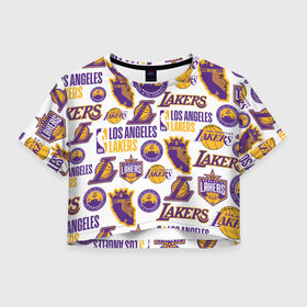 Женская футболка Crop-top 3D с принтом LAKERS LOGO в Екатеринбурге, 100% полиэстер | круглая горловина, длина футболки до линии талии, рукава с отворотами | 24 lakers | kobe bryant | lakers | los angeles lakers | баскетбол. | коби брайант | лос анджелес лейкерс | лосанджелес лейкерс