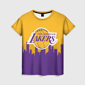 Женская футболка 3D с принтом LOS ANGELES LAKERS в Екатеринбурге, 100% полиэфир ( синтетическое хлопкоподобное полотно) | прямой крой, круглый вырез горловины, длина до линии бедер | 24 lakers | kobe bryant | lakers | los angeles lakers | баскетбол. | коби брайант | лос анджелес лейкерс | лосанджелес лейкерс