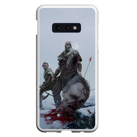 Чехол для Samsung S10E с принтом God of War в Екатеринбурге, Силикон | Область печати: задняя сторона чехла, без боковых панелей | armor | atreus | axe | cory barlog | god of war | kratos | loki | nextgen | playstation 5 | ps5 | santa monica studiogames | атрей | бог войны | броня | игры | кори барлог | кратос | локи | некстген | плейстейшен 5 | пс5 | рагнарек | рыцарь | топор