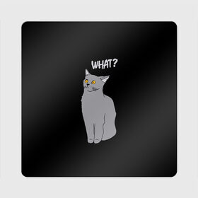 Магнит виниловый Квадрат с принтом What cat в Екатеринбурге, полимерный материал с магнитным слоем | размер 9*9 см, закругленные углы | Тематика изображения на принте: cat | kitten | kitty | what кот | британская кошка | британский кот | в смысле | взгляд | вопрос | вопросительный знак | глаза кота | животные | кот мем | котенок | котик | котята | кошак | кошка | мемы