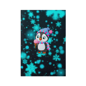 Обложка для паспорта матовая кожа с принтом Новогодний пингвин в Екатеринбурге, натуральная матовая кожа | размер 19,3 х 13,7 см; прозрачные пластиковые крепления | 2021 | new year | бык | год быка | девочка | дед мороз | детям | дочке | мальчик | модная | модный | мороженое | новогодний дизайн | новогодний пингвин | новогодняя | новый год | пенгвин | пингвин | пингвины