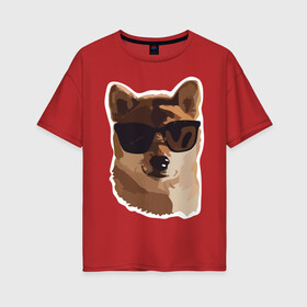 Женская футболка хлопок Oversize с принтом Собакен в Екатеринбурге, 100% хлопок | свободный крой, круглый ворот, спущенный рукав, длина до линии бедер
 | dog | dogs | домашний питомец | лучший друг человека | лучшийдру | очки | собака | собаки | собачка