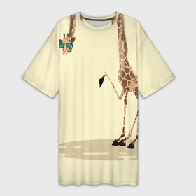 Платье-футболка 3D с принтом жираф на шее в Екатеринбурге,  |  | жираф | жирафик | очки | рисунок