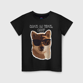 Детская футболка хлопок с принтом Собакен Арни в Екатеринбурге, 100% хлопок | круглый вырез горловины, полуприлегающий силуэт, длина до линии бедер | dog | dogs | арнольдшварценеггер | домашнийпитомец | друг | лучшийдру | лучшийдругчеловека | очки | собака | собаки | собачка | терминатор