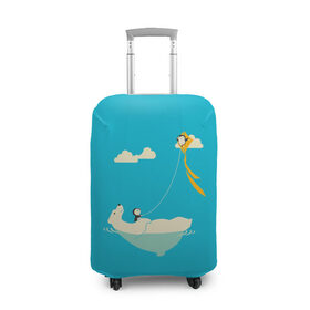 Чехол для чемодана 3D с принтом ОБИТАТЕЛИ АНТАРКТИКИ в Екатеринбурге, 86% полиэфир, 14% спандекс | двустороннее нанесение принта, прорези для ручек и колес | белый медведь | воздушный змей | детский рисунок | мультяшный персонаж | небо голубое | облака | пингвин | рисунок