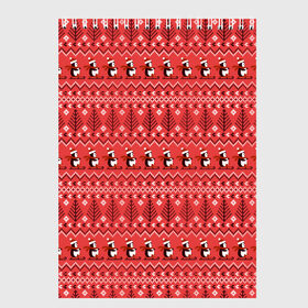 Скетчбук с принтом Новогодние пингвины в Екатеринбурге, 100% бумага
 | 48 листов, плотность листов — 100 г/м2, плотность картонной обложки — 250 г/м2. Листы скреплены сверху удобной пружинной спиралью | Тематика изображения на принте: 