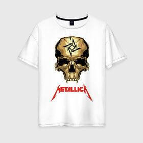 Женская футболка хлопок Oversize с принтом Metallica в Екатеринбурге, 100% хлопок | свободный крой, круглый ворот, спущенный рукав, длина до линии бедер
 | american | heavy metal | los angeles | metal band | metallica | music | thrash metal | американская | лос анджелес | метал группа | металлика | музыка | трэш метал | трэш металл | хеви метал