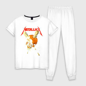 Женская пижама хлопок с принтом Metallica в Екатеринбурге, 100% хлопок | брюки и футболка прямого кроя, без карманов, на брюках мягкая резинка на поясе и по низу штанин | american | heavy metal | los angeles | metal band | metallica | music | thrash metal | американская | лос анджелес | метал группа | металлика | музыка | трэш метал | трэш металл | хеви метал