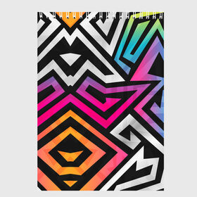 Скетчбук с принтом GRAFFITY в Екатеринбурге, 100% бумага
 | 48 листов, плотность листов — 100 г/м2, плотность картонной обложки — 250 г/м2. Листы скреплены сверху удобной пружинной спиралью | абстракция | геометрия | ломаные линии | неон | полоски | разноцветный принт | яркие цвета