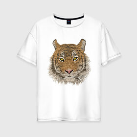 Женская футболка хлопок Oversize с принтом тигр в Екатеринбурге, 100% хлопок | свободный крой, круглый ворот, спущенный рукав, длина до линии бедер
 | животные | кошка | леопард | тигр | тигрица