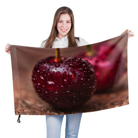 Флаг 3D с принтом Вишня в Екатеринбурге, 100% полиэстер | плотность ткани — 95 г/м2, размер — 67 х 109 см. Принт наносится с одной стороны | cherries | вишенка | вишенки | вишни | вишня | еда | черешни | черешня | ягода | ягодка | ягодки | ягоды