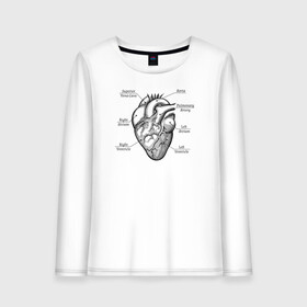 Женский лонгслив хлопок с принтом Схема сердца в Екатеринбурге, 100% хлопок |  | надписи | органы | сердце | схема