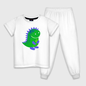 Детская пижама хлопок с принтом Зеленый дракончик-динозаврик в Екатеринбурге, 100% хлопок |  брюки и футболка прямого кроя, без карманов, на брюках мягкая резинка на поясе и по низу штанин
 | dino | волшебный | дино | динозавр | динозаврик | дракон | дракончик | дракоша | змей горыныч | змея | змий | малыш | милашка | милый | парк юрского периода | сказка | сказочный | фэнтези