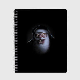 Тетрадь с принтом Very bad Santa в Екатеринбурге, 100% бумага | 48 листов, плотность листов — 60 г/м2, плотность картонной обложки — 250 г/м2. Листы скреплены сбоку удобной пружинной спиралью. Уголки страниц и обложки скругленные. Цвет линий — светло-серый
 | beard | jaw | moustache | new year | saliva | santa claus | teeth | борода | дед мороз | зубы | новый год | пасть | санта клаус | слюна | усы